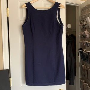 Navy Blue Seersucker Shift Dress